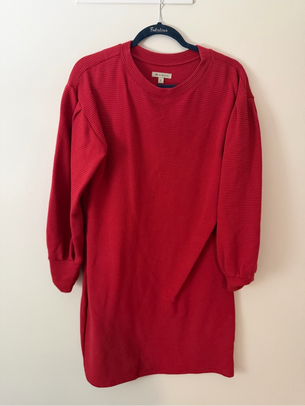 Albion Red Ribbed Crewneck Sweatshirt Dress